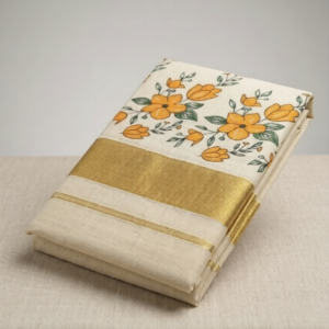 kasavu saree 2 color print